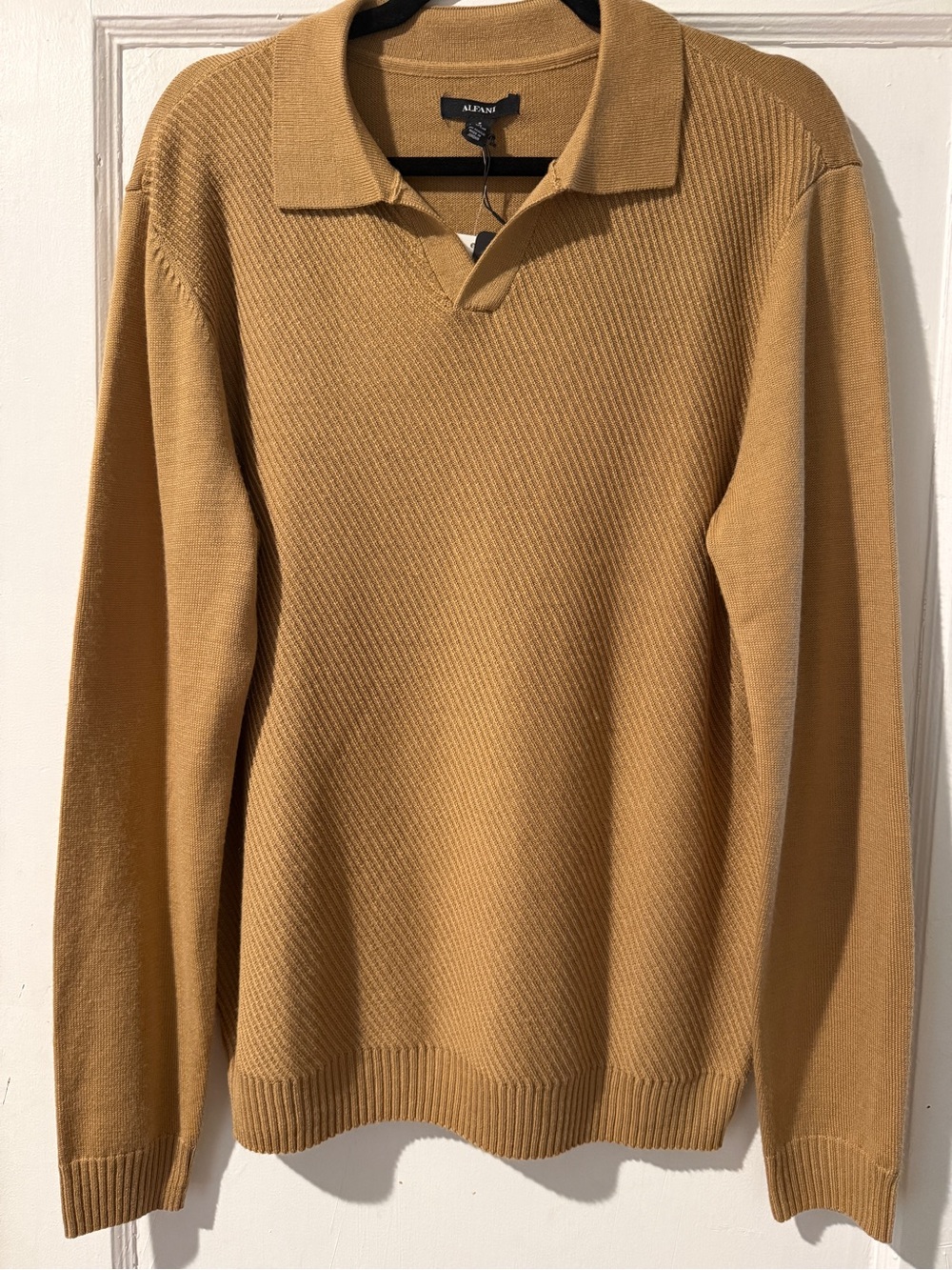 Alfani Men's V-Neck Polo Sweater in Camel